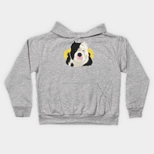 Black Pied American Bully with Sunflowers Kids Hoodie